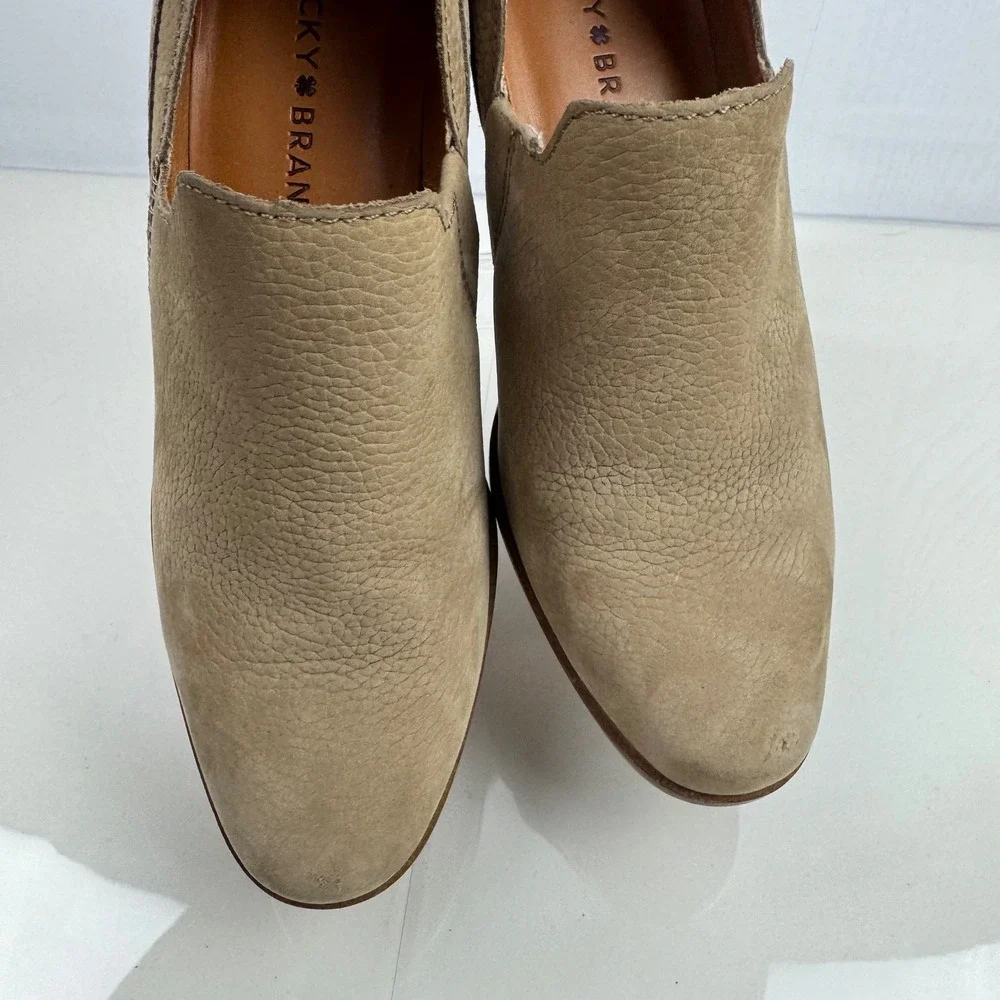 Lucky Brand Vennia‎ Ankle Booties Leather Block Heel Casual Tan Women Size 6.5